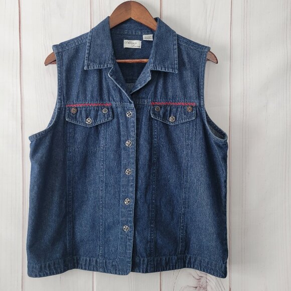 Allison Lane Y2K Vintage Denim 100% Cotton Embroidered Vest, Women’s L, EUC - Picture 1 of 8